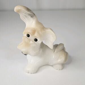 Vintage Alabaster Stone Dog Scottish Terrier Mid-century Signed 3.5"